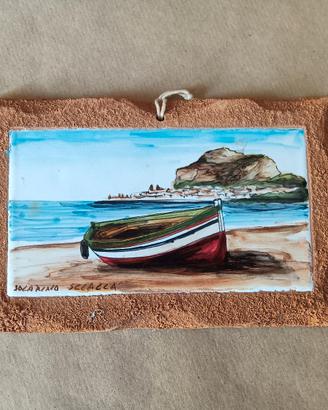 dipinto su ceramica  paesaggio marino 
