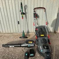 Tagliaerba a batteria con soffiatore e tagliabordi