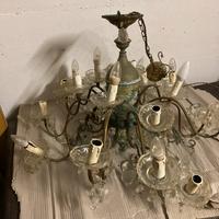 Grande lampadario a gocce decorato ottone e rame