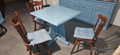 TAVOLO LEGNO 80X80 STILE SHABBY CHIC + 3 SEDIE