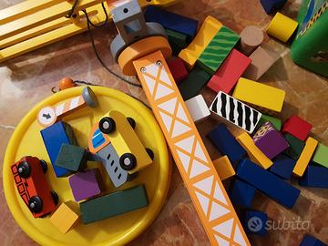 Mattoncini legno Blocchi con Gru