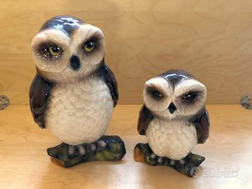 Coppia di civette o gufi in ceramica