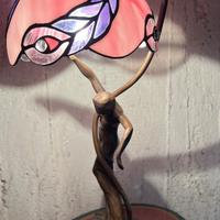 Lampada in Lega Bronzata e Vetro Artistico vintage