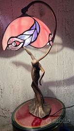 Lampada in Lega Bronzata e Vetro Artistico vintage