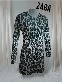 abito Zara animalier grigio e nero con cerniere S