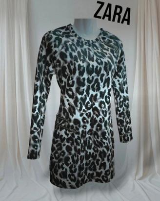 abito Zara animalier grigio e nero con cerniere S
