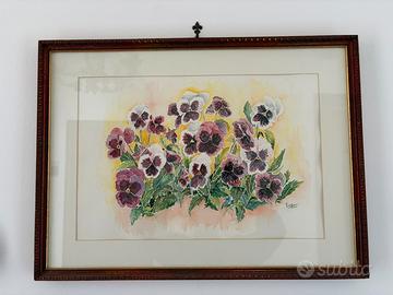 Quadro floreale,con cornice legno massiccio e oro