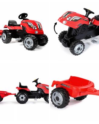 Trattore Smoby a pedali GM rosso con rimorchio 