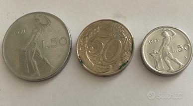 Tre monete  da 50 lire