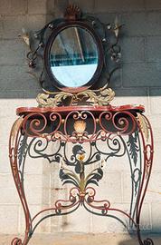 Consolle in ferro anni 50 con specchiera e fiori