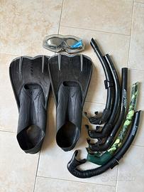Apnea Sub pinne corte + 5 tubi + occhiali nuoto
