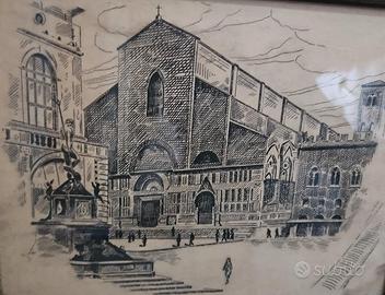 Quadro a inchiostro di china Basilica S. Petronio 