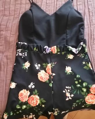 vestito corto nero con fiori