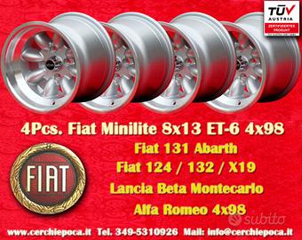 4 pz. cerchi Fiat Minilite 8x13 ET-6 124 Spider Co