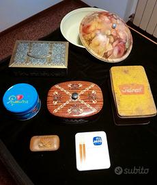 Scatole in latta vintage di varie forme e dimensio