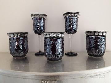 Set di calici e bicchieri decorativi: 5 pezzi