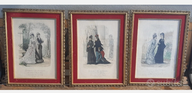 Litografia moda 1876 cornice GIORNALI TREVES Mi