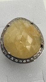 Anello vintage in argento 925 con pietra gialla