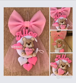 Fiocco nascita orsetto con fiocco tulle