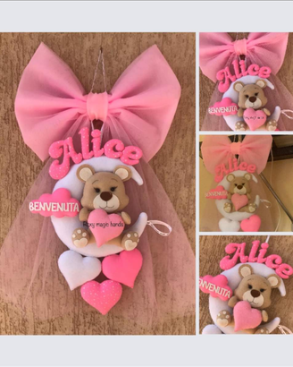 Fiocco nascita orsetto con fiocco tulle