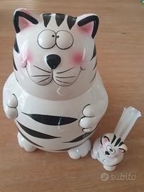 Barattolo gatto simpatico ceramica e stuzzicadenti