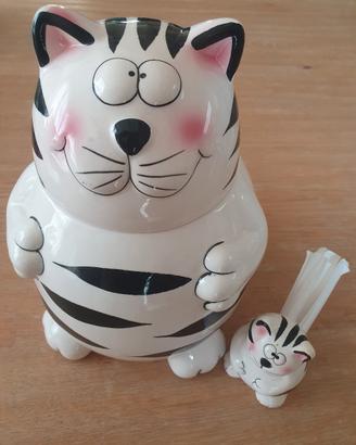 Barattolo gatto simpatico ceramica e stuzzicadenti
