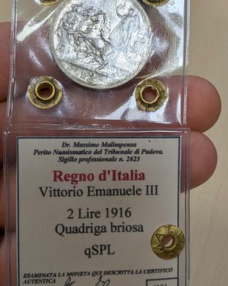 Moneta 2 Lire 1916 "Quadriga Briosa" Argento