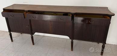 Credenza vintage legno scuro con cassetti e ante