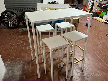 TAVOLO ALTO VERMOBIL + 4 SGABELLI ACCIAIO ZINCATO