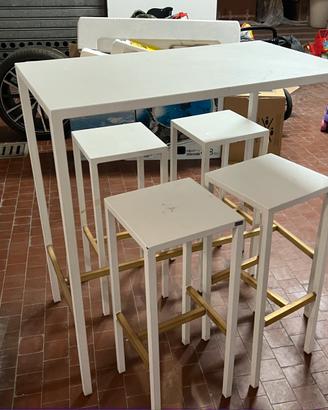 TAVOLO ALTO VERMOBIL + 4 SGABELLI ACCIAIO ZINCATO