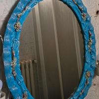 Specchio anni 60 celeste da bagno