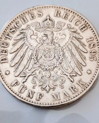 Moneta 5 marchi argento 1895