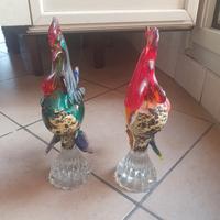 due statue gallo in cristallo 