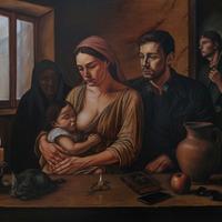 dipinto olio su tela "la madonna del tempo moderno