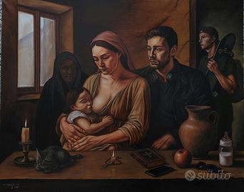 dipinto olio su tela "la madonna del tempo moderno