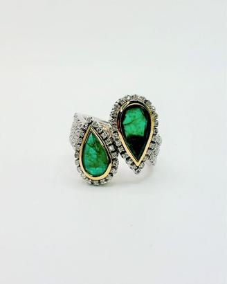 Anello oro 18 kt smeraldi ct 3.60 diamanti ct.1.40