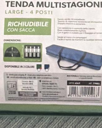 Tenda Cupola 4 Posti Doppio Telo Verde campeggio