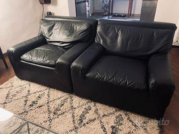 Divano 3 posti + poltrone pelle nera BBB Bonacina