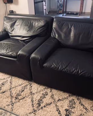Divano 3 posti + poltrone pelle nera BBB Bonacina