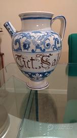 Orciuolo Caraffa Brocca in maiolica bianco blu