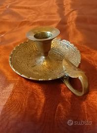 Antico Portacandele ottone inciso stile arabo