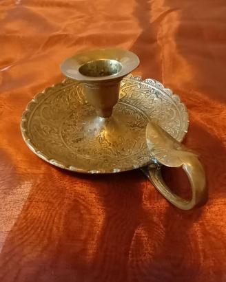Antico Portacandele ottone inciso stile arabo