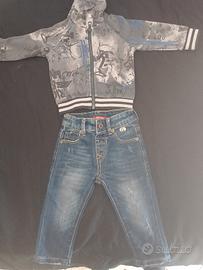 jeans bimbo 9 mesi e giacchetto con chiusura e cap