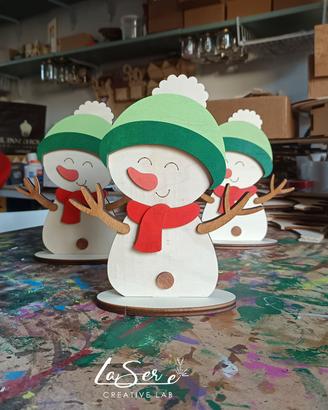 Pupazzo di neve in legno, versione verde 
