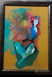 Eugenio Pardini, Ragazza e fiori, cm 70x50