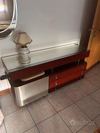 Toeletta vintage anni 70 con soecchio e pouf