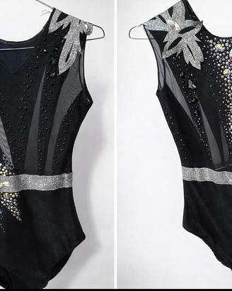 body ginnastica ritmica nero e argento 