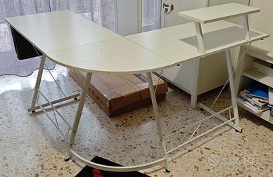 Scrivania Tavolo bianco Gamer a L elle con alzata