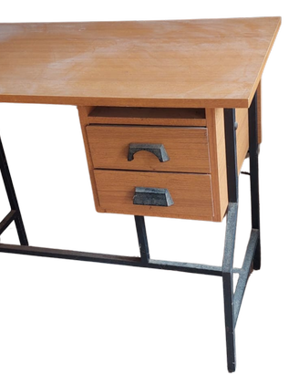 essenziale scrivania anni 50 in legno e metallo