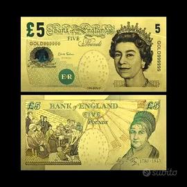 FDS Oro 8K Banconota 5 Sterline Elisabetta II